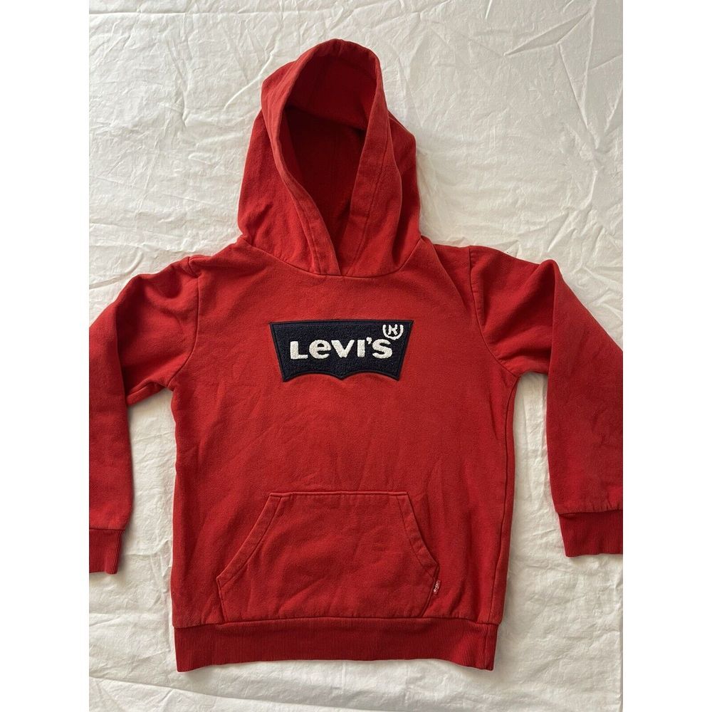 Levis Logo Hoodie Sweatshirt Youth Medium Red Pouch Pocket Long sleeve
